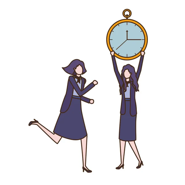 Businesswomen with clock avatar character — Stock Vector