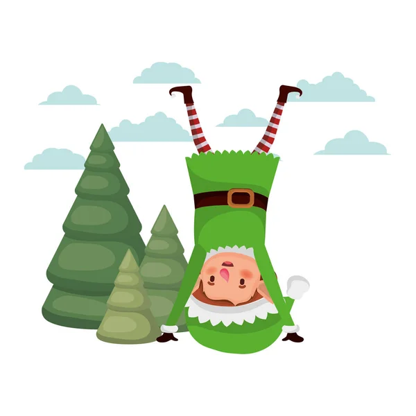 Elf moving with christmas trees avatar character — стоковый вектор
