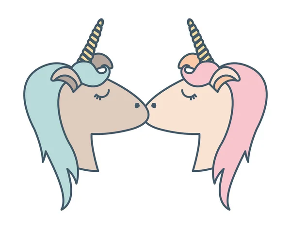 Unicorn lucu mencium karakter - Stok Vektor