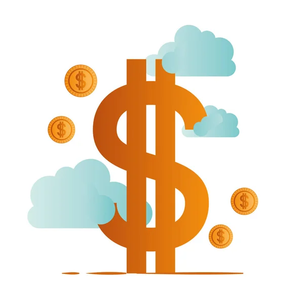 Dollar symbol with clouds isolated icon — Stock Vector
