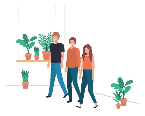 Grupo de personas con carácter avatar planta de la casa — Archivo Imágenes Vectoriales