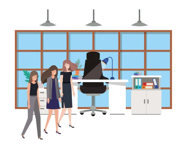 Zakelijke vrouwen in het Avatar personage van het werk kantoor — Stockvector