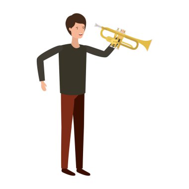 Trompet karakteri ile genç adam