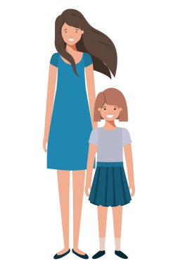 Anne ve kızı ayakta avatar karakter