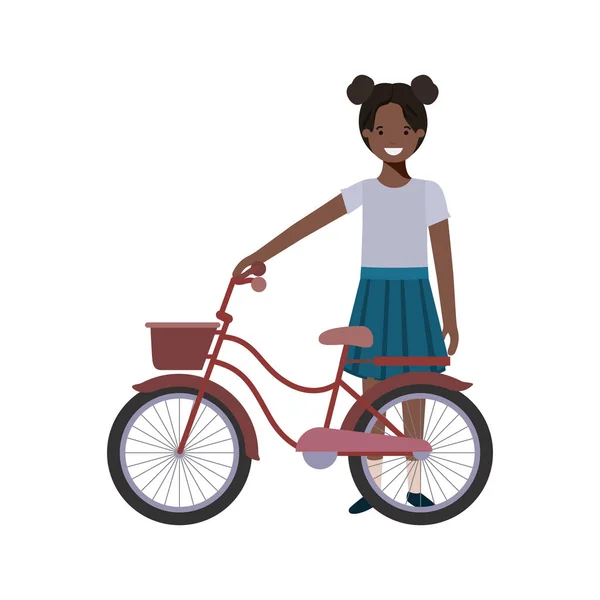 Chica con carácter avatar bicicleta — Vector de stock