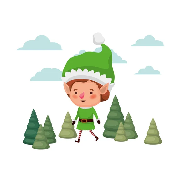 Elf bewegt sich mit Weihnachtsbäumen Avatar-Charakter — Stockvektor