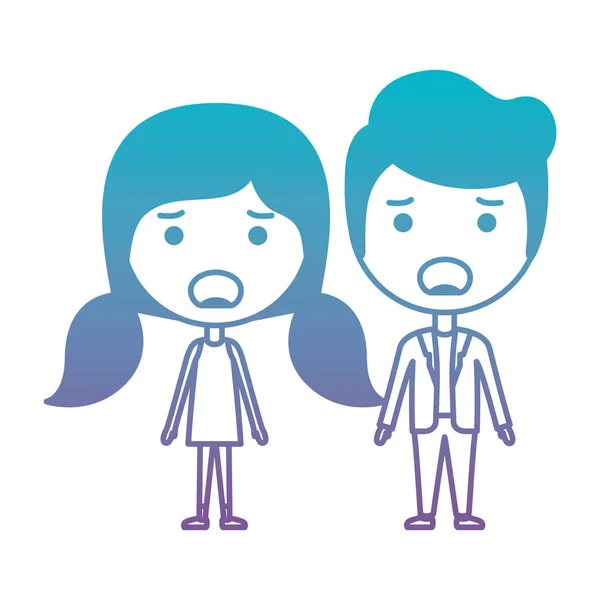 Desenhos animados casal irritado personagens kawaii —  Vetores de Stock