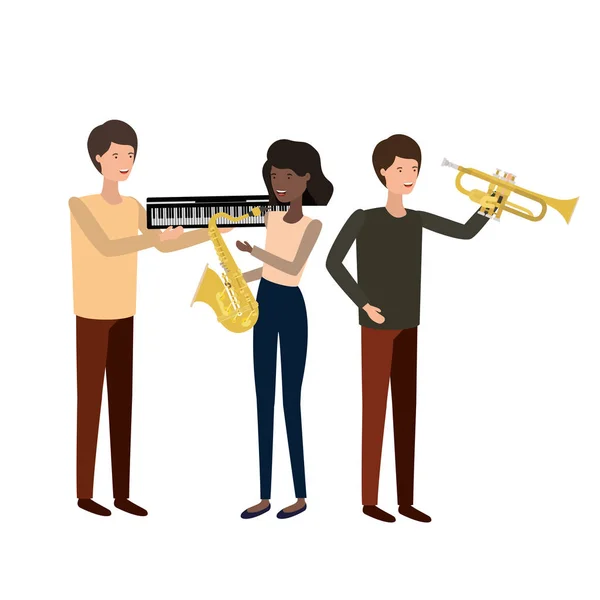 Grupp människor med musik instrument — Stock vektor