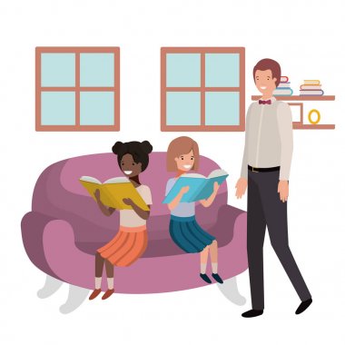 baba ve kızları kanepede avatar karakteri oturan
