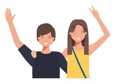 Eller yukarı avatar karakter ile genç çift