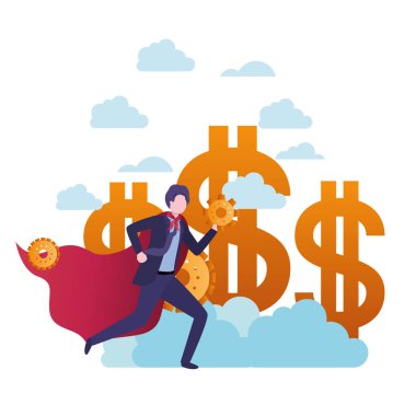 dolar işareti ve kahraman ceket ile işadamı