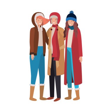 kış giysileri avatar karakteri ile insanlar grubu