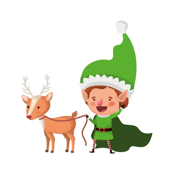 Elf with reindeer avatar character — Stock Vector