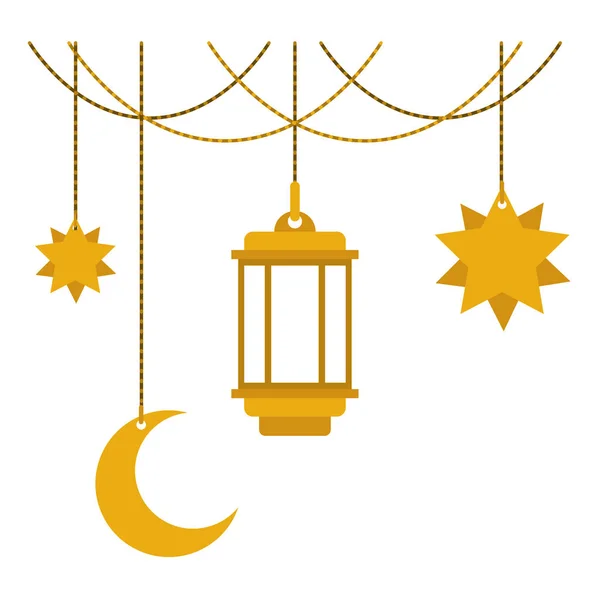 Hilal ay ve yıldız asılı geleneksel Arap lambası — Stok Vektör