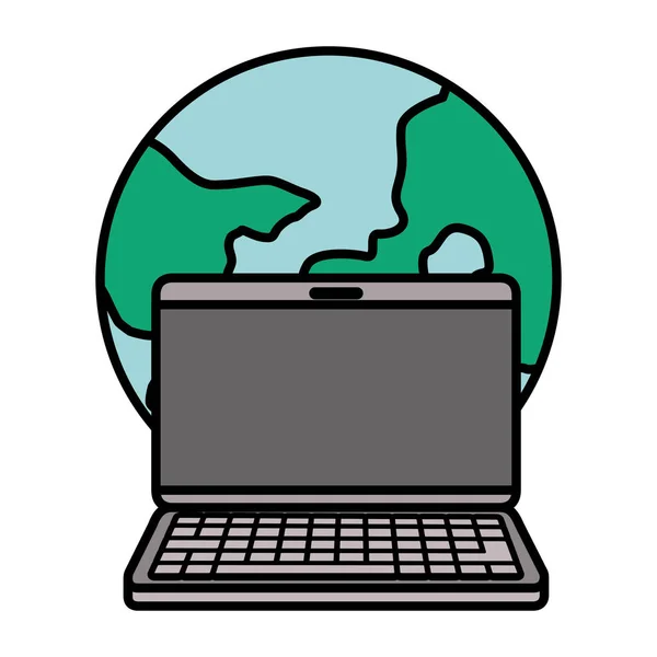 Planeta Ziemia z ikoną komputera przenośnego — Wektor stockowy