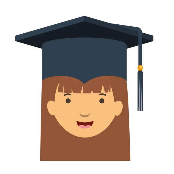 Head of woman with mortarboard avatar character — Stock Vector