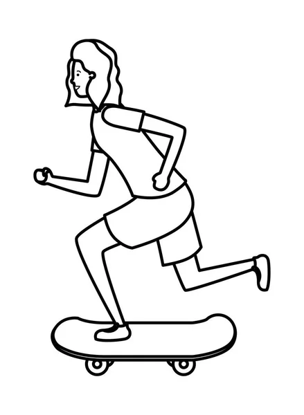 Joven mujer practicante de skate carácter — Vector de stock