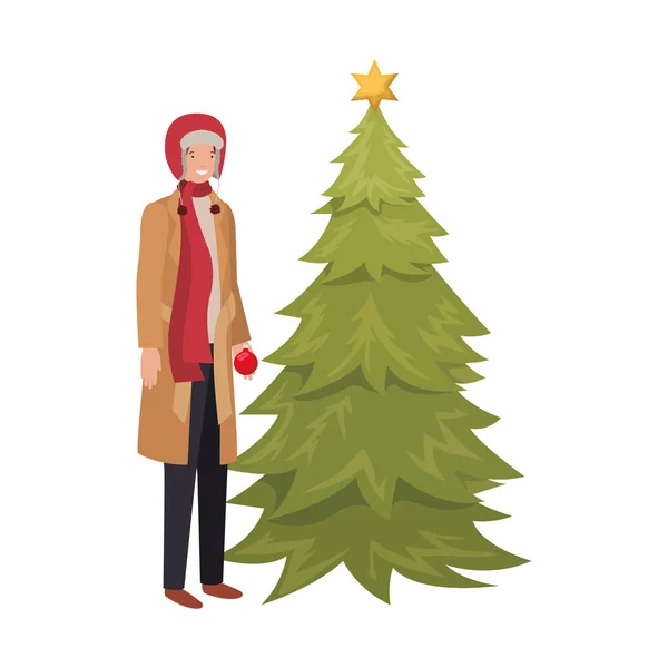 Homme avec arbre de Noël avatar caractère — Image vectorielle