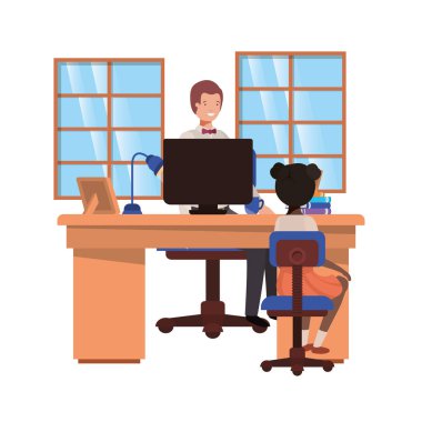 kız Avatar karakteri ile ofiste işadamı