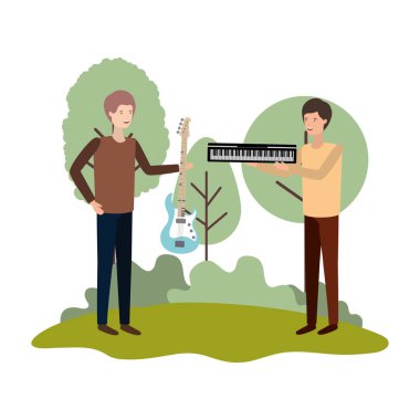 Peyzaj müzik aletleri ile erkekler