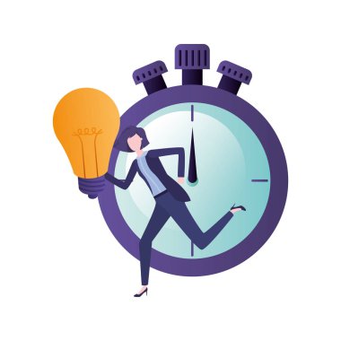 saat ve ampul karakteri ile iş kadını