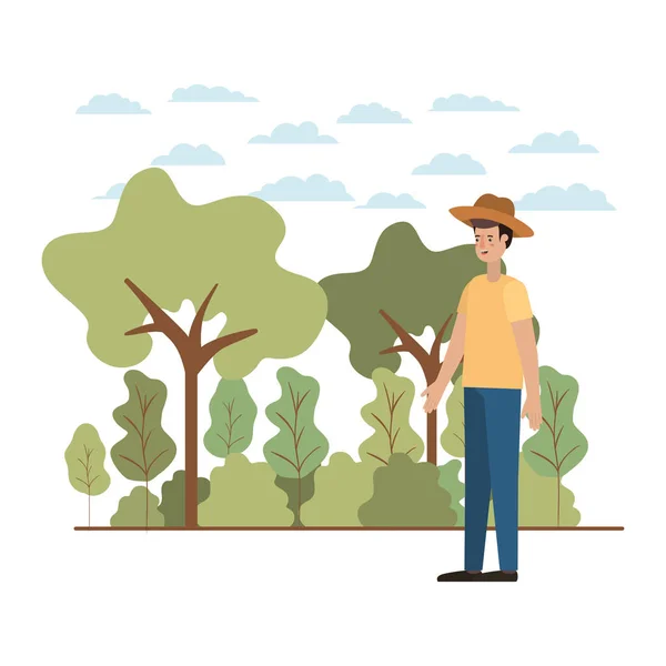 Young man in the landscape avatar character — 스톡 벡터