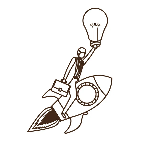 商人与火箭和灯泡字符 — 图库矢量图片