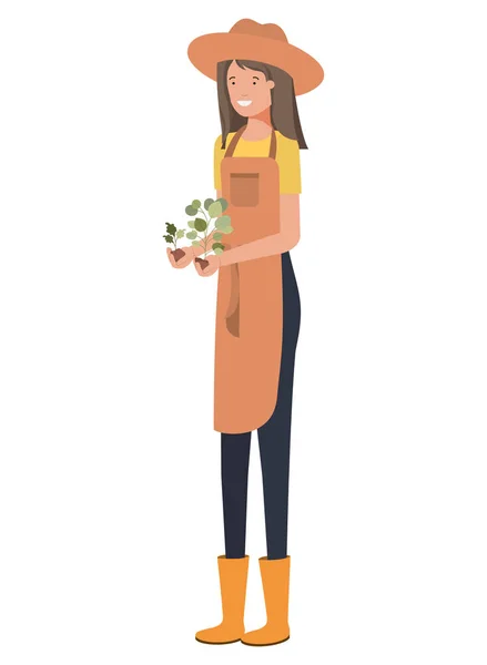 식물 아바타를 가지고 있는 젊은 여자 정원사 — 스톡 벡터