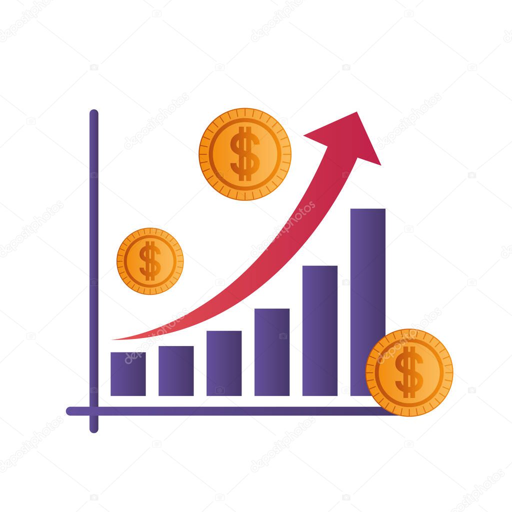 bar chart with coins isolated icon