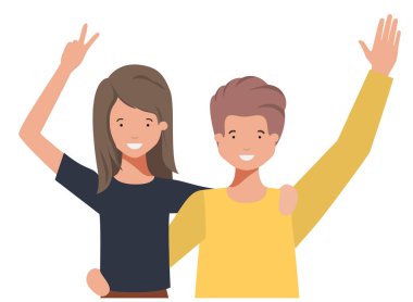 Eller yukarı avatar karakter ile genç çift