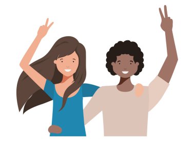 Eller yukarı avatar karakter ile genç çift