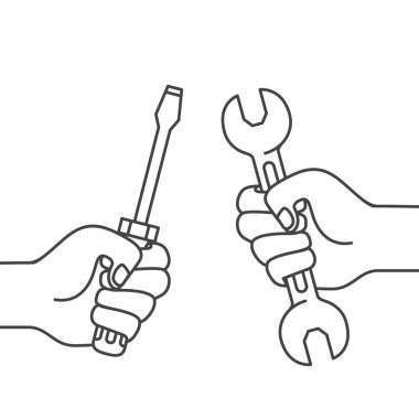 tornavida ve anahtar izole simgesi ile el