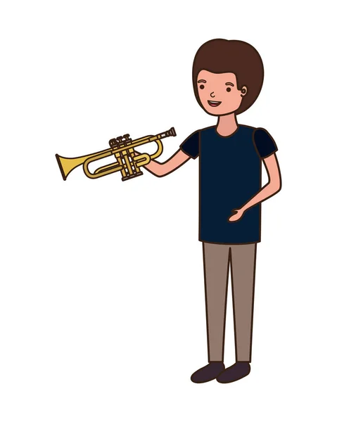 Ung man med trumpet karaktär — Stock vektor