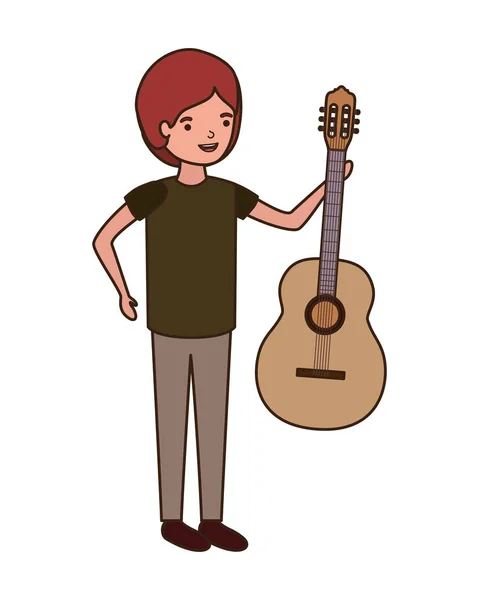 Joven con personaje de guitarra — Vector de stock