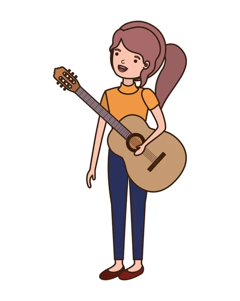 Mujer joven con carácter de guitarra — Vector de stock