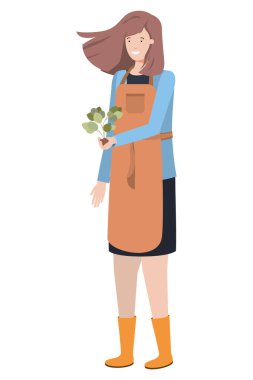 Bitki avatarı karakterli genç kadın bahçıvan.