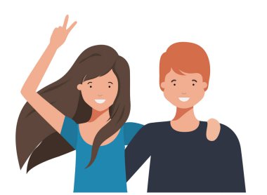 Eller yukarı avatar karakter ile genç çift
