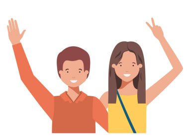 Eller yukarı avatar karakter ile genç çift