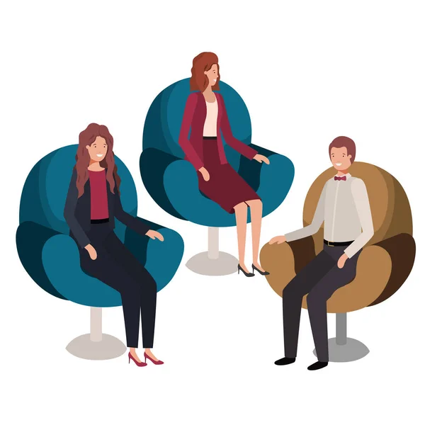 Csoport az emberek bussiness ül székek avatar karakter — Stock Vector