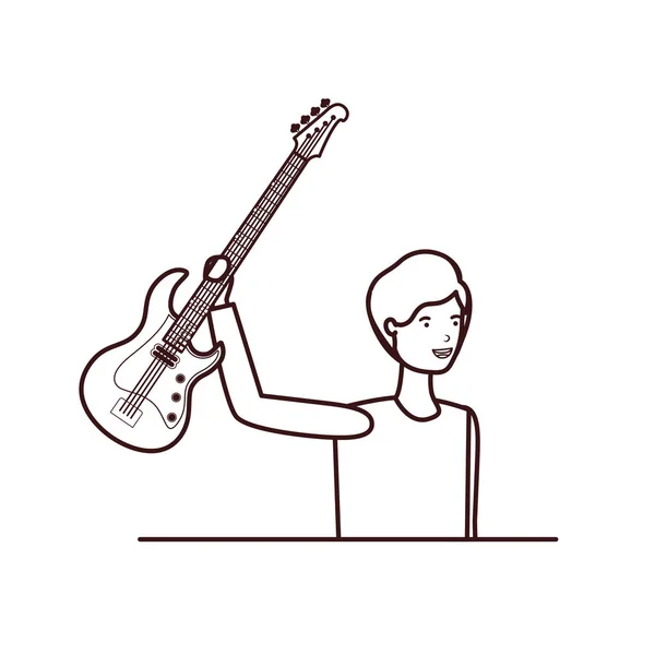 Elektrik gitar karakteri ile genç adam — Stok Vektör