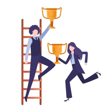 merdiven ve kupa avatar karakter ile iş çift