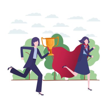 kahraman ceket ve kupa ile işkadınları