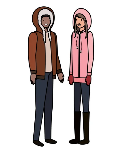 Casal com roupas de inverno caráter avatar —  Vetores de Stock