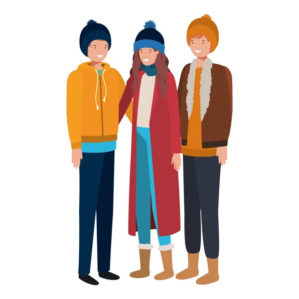 Группа людей с характером аватара зимней одежды — стоковый вектор
