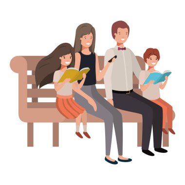 park sandalyesinde oturan çocuklu ebeveynler çift