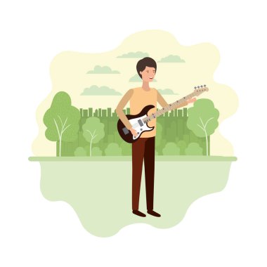 Peyzaj karakteri elektrik gitar ile adam