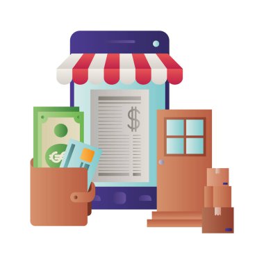 para ile çadır ve cüzdan ile akıllı telefon