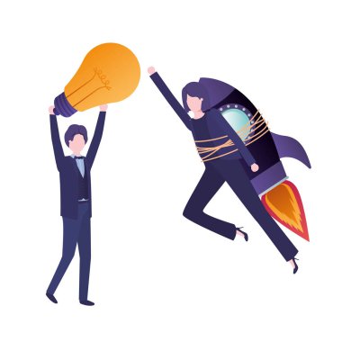 roket ve ampul karakteri ile iş çift