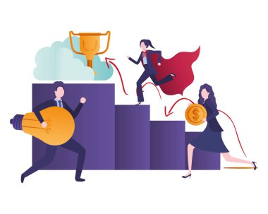 Bar grafik avatar karakter ile iş grubu