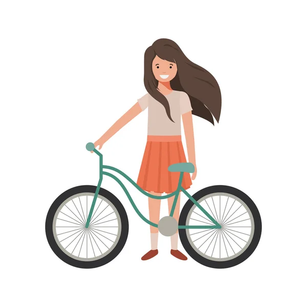 Chica con carácter avatar bicicleta — Vector de stock